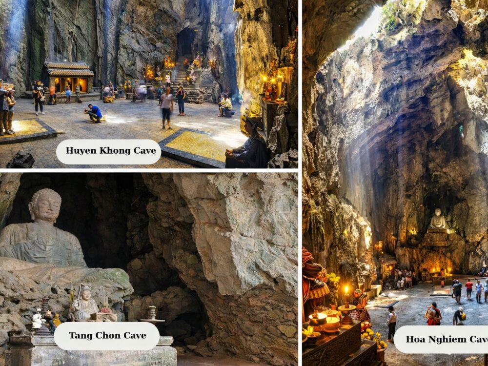 Huyen Khong Cave, Tang Chon Cave and Hoa Nghiem Cave inside Marble Mountains Da Nang Vietnam