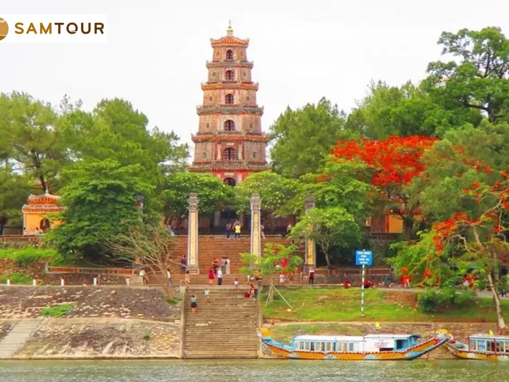 Thien Mu Pagoda on the Perfume River in Hue Vietnam