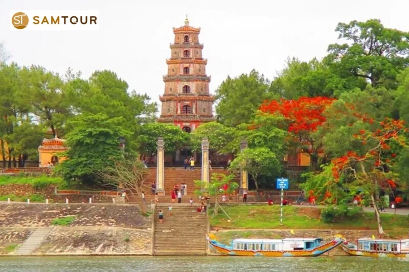 Thien Mu Pagoda on the Perfume River in Hue Vietnam