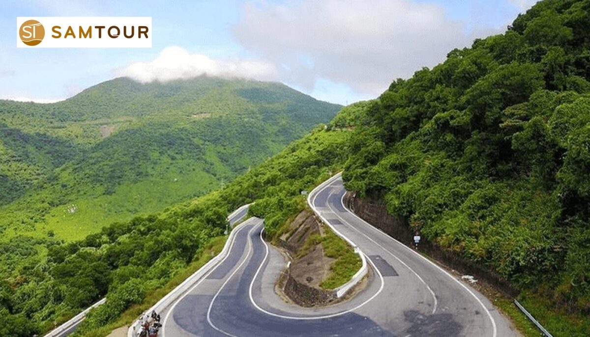 Hai Van Pass scenic coastal road between Hue and Da Nang Vietnam